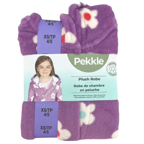 Pekkle | Girl's Plush Robe | Purple | Floral | XSmall - Picture 1 of 3